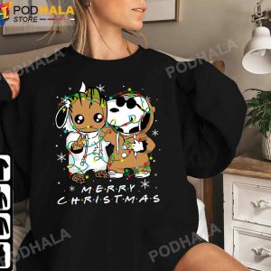 Snoopy and Baby Groot Merry Christmas Light Snoopy Christmas TShirt
