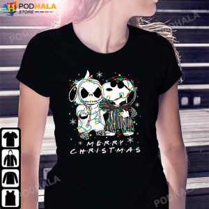 Snoopy and Jack Skellington Merry Christmas Light Snoopy Christmas TShirt