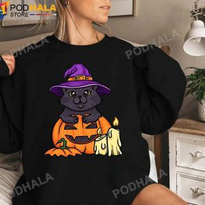 Spooky Halloween Pumpkin Black Cat Witch T-Shirt, Halloween Gifts