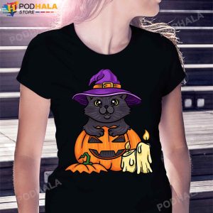 Spooky Halloween Pumpkin Black Cat Witch T Shirt Halloween Gifts
