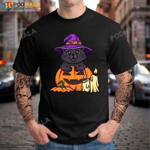 Spooky Halloween Pumpkin Black Cat Witch TShirt Halloween Gifts