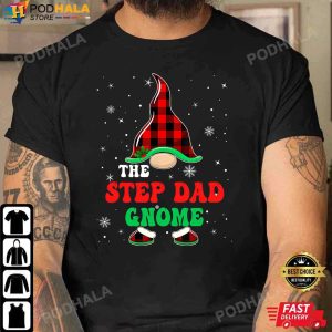 Step Dad Christmas Gifts, Step Dad Gnome Buffalo Plaid T-Shirt