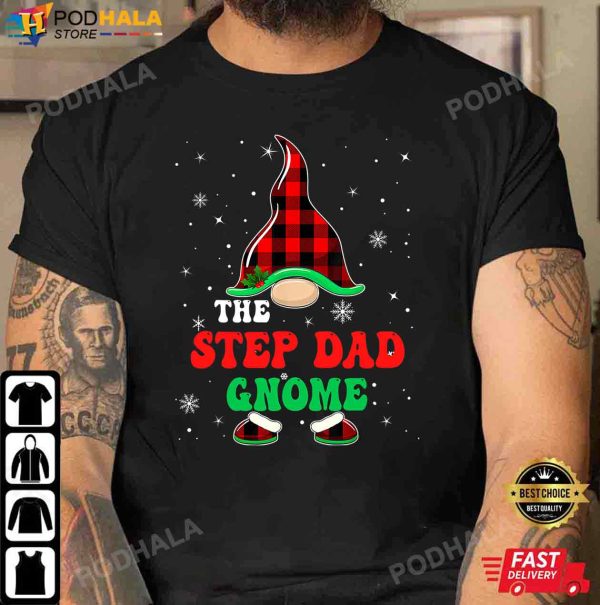 Step Dad Christmas Gifts, Step Dad Gnome Buffalo Plaid T-Shirt