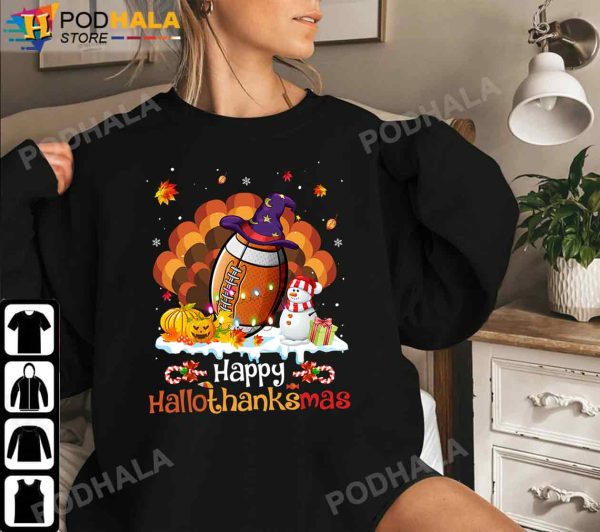 Thanksgiving Gifts, Hallothanksmas Football Thanksgiving T-Shirt