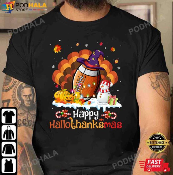 Thanksgiving Gifts, Hallothanksmas Football Thanksgiving T-Shirt