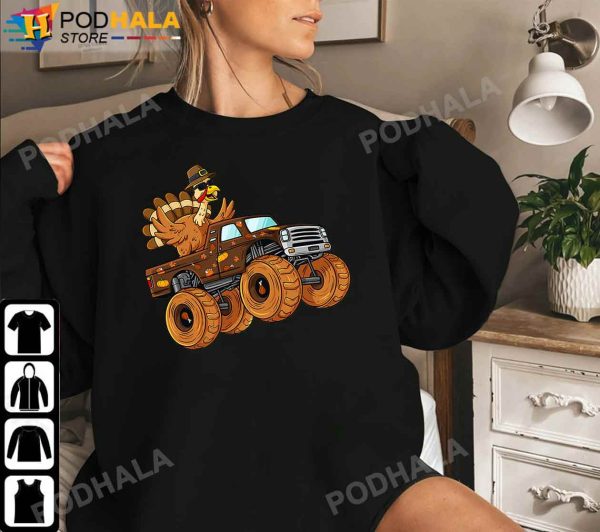 Thanksgiving Turkey Riding Monster Truck Thanksgiving Gifts T-Shirt