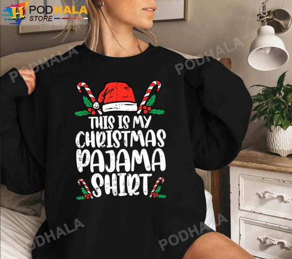 This Is My Christmas Pajama Shirt Funny Santa Hat Candy Funny Christmas Gifts T-Shirt