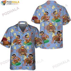 Turkey Playing American Football Turkey Thanksgiving Hawaiian Shirt AOP 1