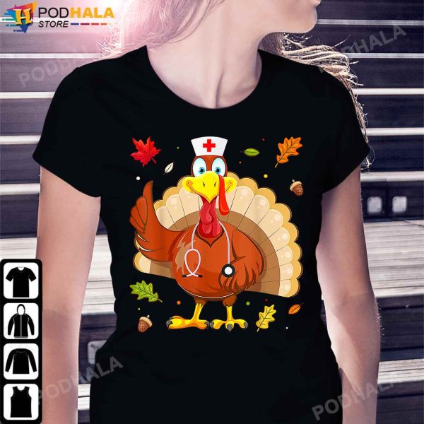 Turkey Thanksgiving Scrub Tops Cool Nurse Holiday Nursing T-Shirt