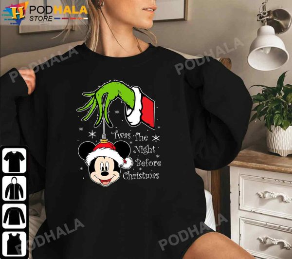 ‘Twas the Night Before Christmas Grinch Holding Mickey Face, Mickey Christmas Shirt