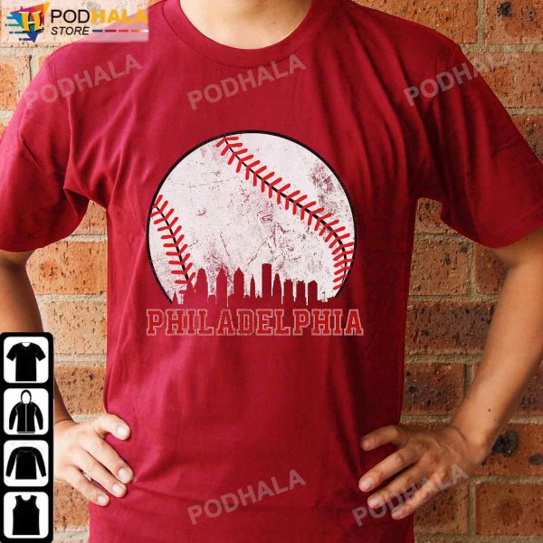 Vintage Philadelphia Baseball For Fans Skyline Retro Philly Cityscap T-Shirt