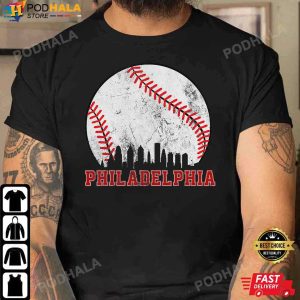 Vintage Philadelphia Baseball For Fans Skyline Retro Philly Cityscap Tee