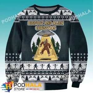 Alien And Bigfoot Ugly Christmas Sweater, Sasquatch Gifts