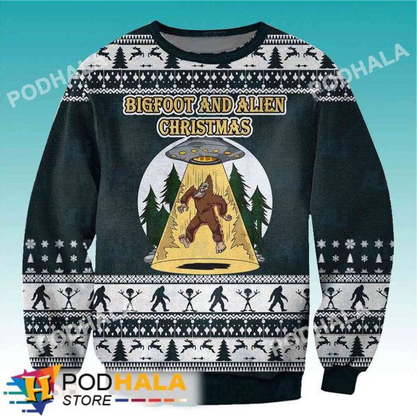 Alien And Bigfoot Ugly Christmas Sweater, Sasquatch Gifts