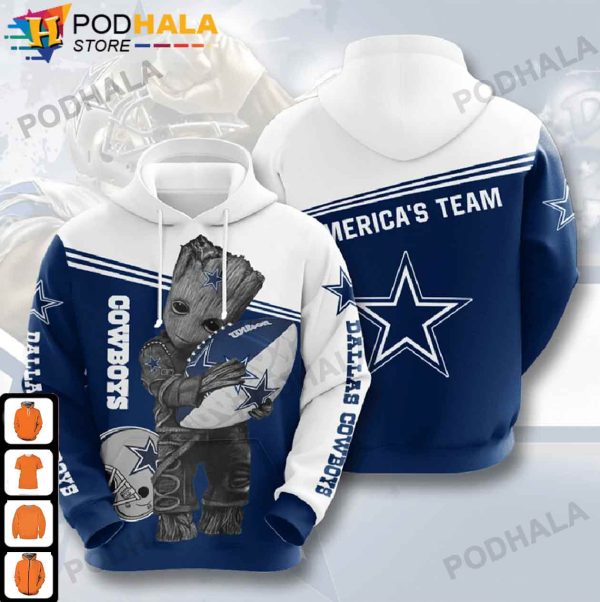 Baby Groot Hold Baseball NFL Dallas Cowboys Christmas Gifts 3D Hoodie AOP