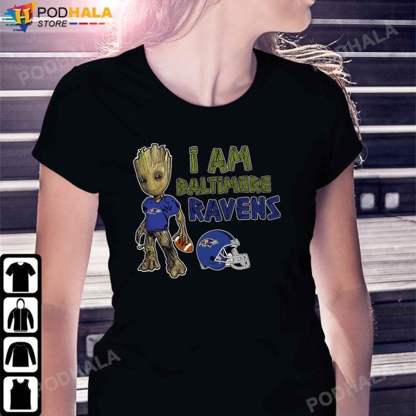 Baby Groot I Am Baltimore Ravens Shirt, NFL Ravens Gifts