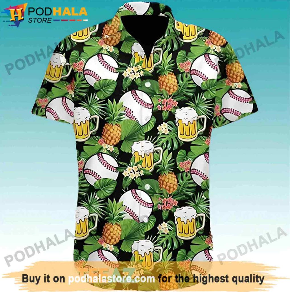 Baseball Pineapple Summer Beer 3D Hawaiian Shirt, Gifts For Beer Drinkers