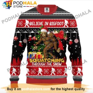 Believe In Bigfoot Santa Bigfoot Christmas Sweater, Funny Bigfoot Gifts