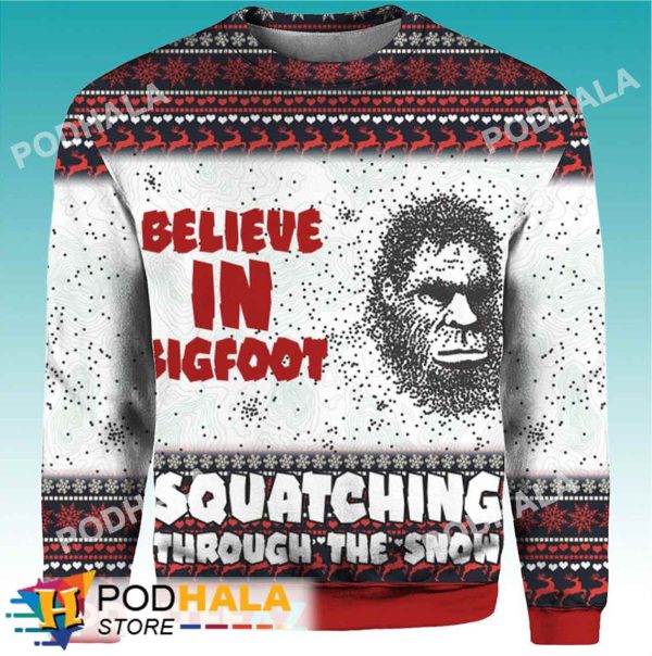 Believe In Bigfoot Ugly Christmas Sweater, Sasquatch Gifts