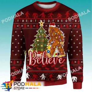 Believe Santa Claus Bigfoot Ugly Christmas Sweater, Sasquatch Gifts