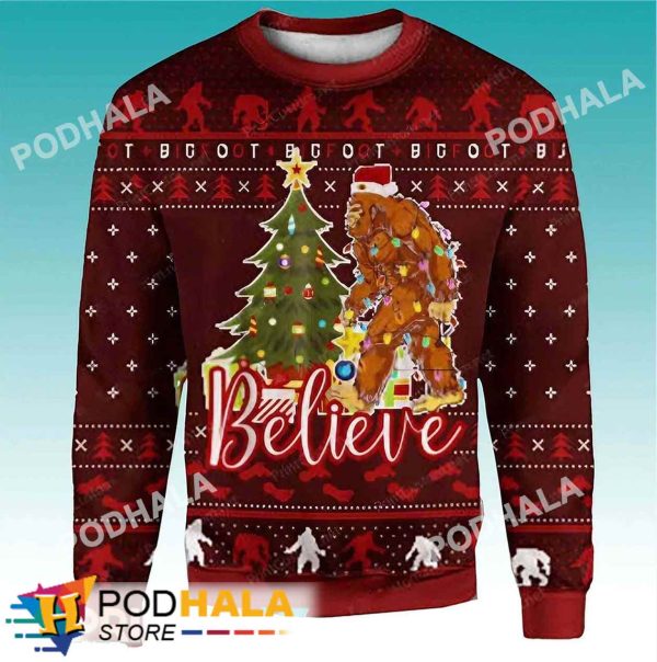 Believe Santa Claus Bigfoot Ugly Christmas Sweater, Sasquatch Gifts