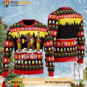 Bigfoot Life Is Better With Beer Christmas Sweater, Gifts For Beer Drinkers