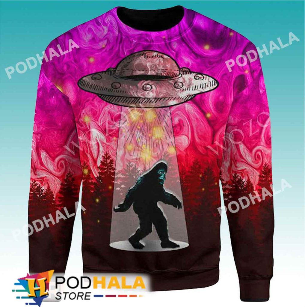 Bigfoot Pink Camping Sasquatch Christmas Sweater