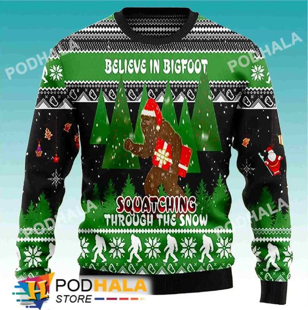 Bigfoot Snow Christmas Bigfoot Ugly Christmas Sweater, Funny Bigfoot Gifts