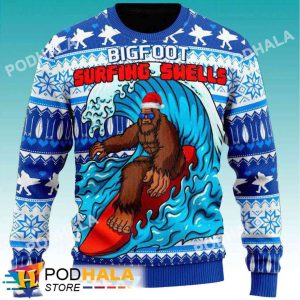 Bigfoot Surfing Swells Bigfoot Ugly Christmas Sweater, Sasquatch Gifts