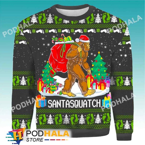 Bigfoot Ugly Christmas Sweater, Santasquatch Funny Bigfoot Gifts