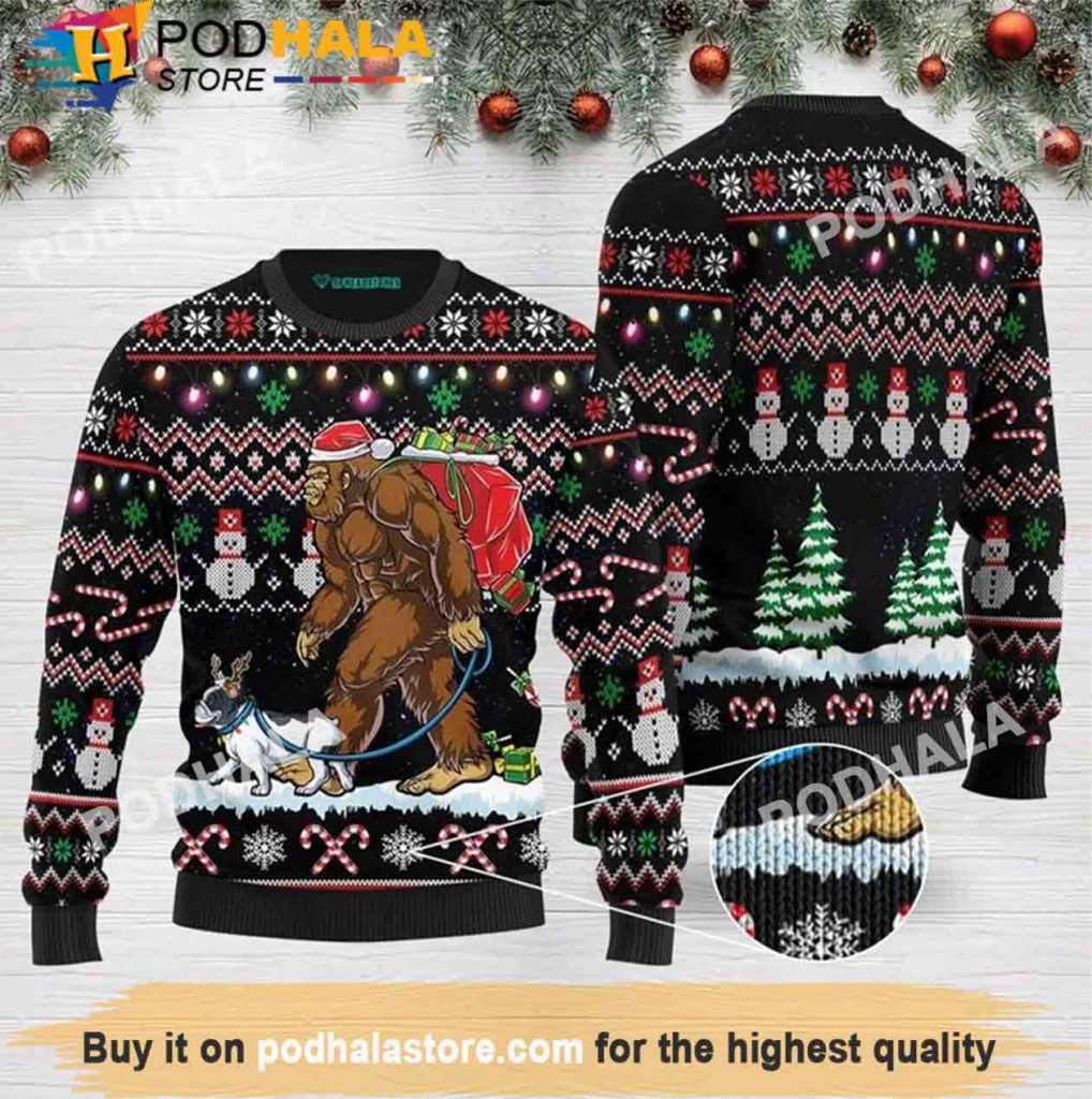 Bigfoot Walking French Bulldog Bigfoot Christmas Sweater, Bigfoot Gifts