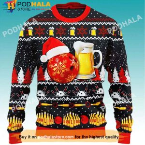 Bowling And Beer Christmas Sweater, Gifts For Beer Drinkers