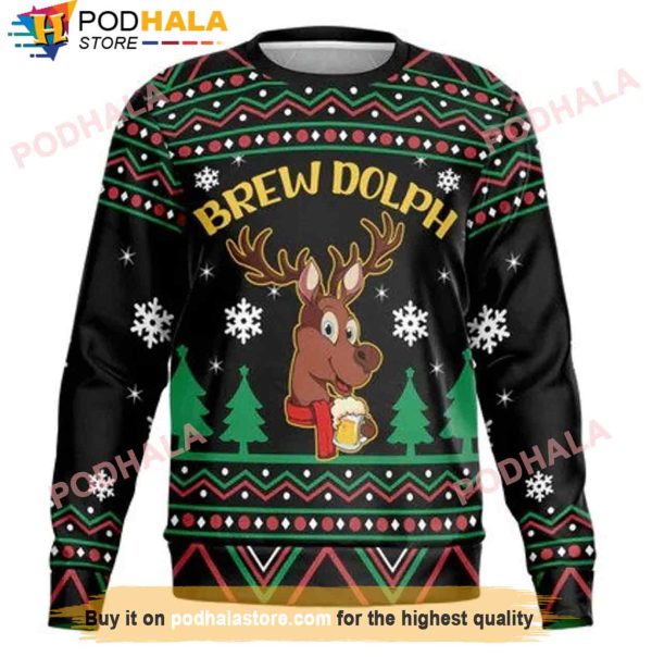 Brew Dolphin Reindeer Beer Christmas Sweater, Gifts For Beer Drinkers