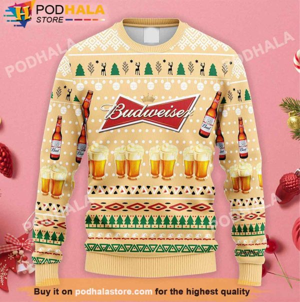 Budweiser Beer Christmas Sweater, Xmas Gifts For Beer Drinkers