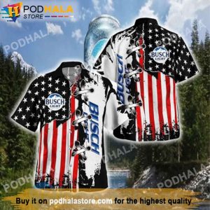 Busch Light American Flag Beer Hawaiian Shirt, Gifts For Beer Drinkers