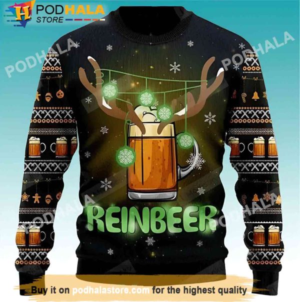 Christmas Lights Reindeer Beer Christmas Sweater, Gifts For Beer Drinkers