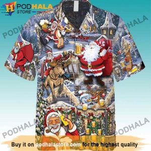 Christmas Santa Claus Reindeer And Beer Santa Hawaiian Shirt, Xmas Gifts