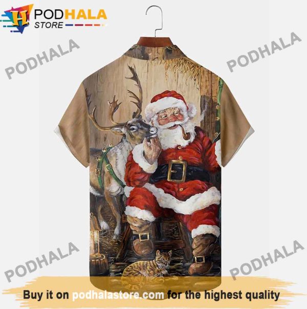 Christmas Santa Claus and Reindeer Santa Hawaiian Shirt, Funny Xmas Gifts