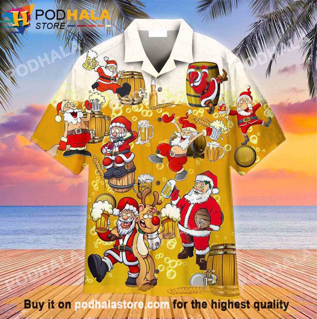 Christmas Santa Drinking Beer Hawaiian Shirt, Gifts for Beer Lovers