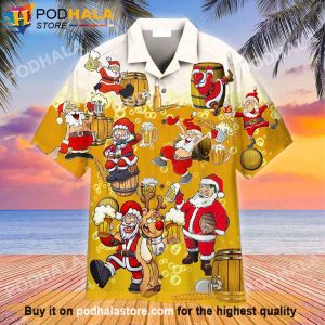 Christmas Santa Drinking Beer Hawaiian Shirt, Gifts For Beer Drinkers