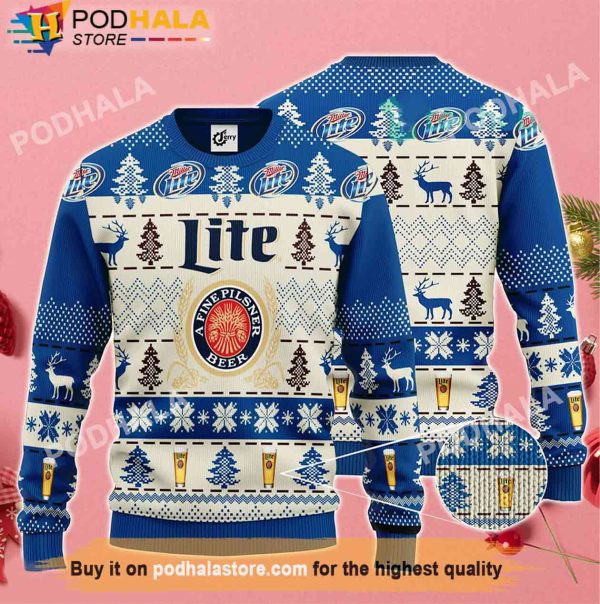 Christmas Tree Miller Lite Beer Christmas Sweater, Gifts For Beer Drinkers