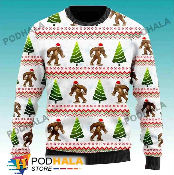 Christmas Tree Santa Claus Bigfoot Ugly Christmas Sweater, Funny Bigfoot Gifts