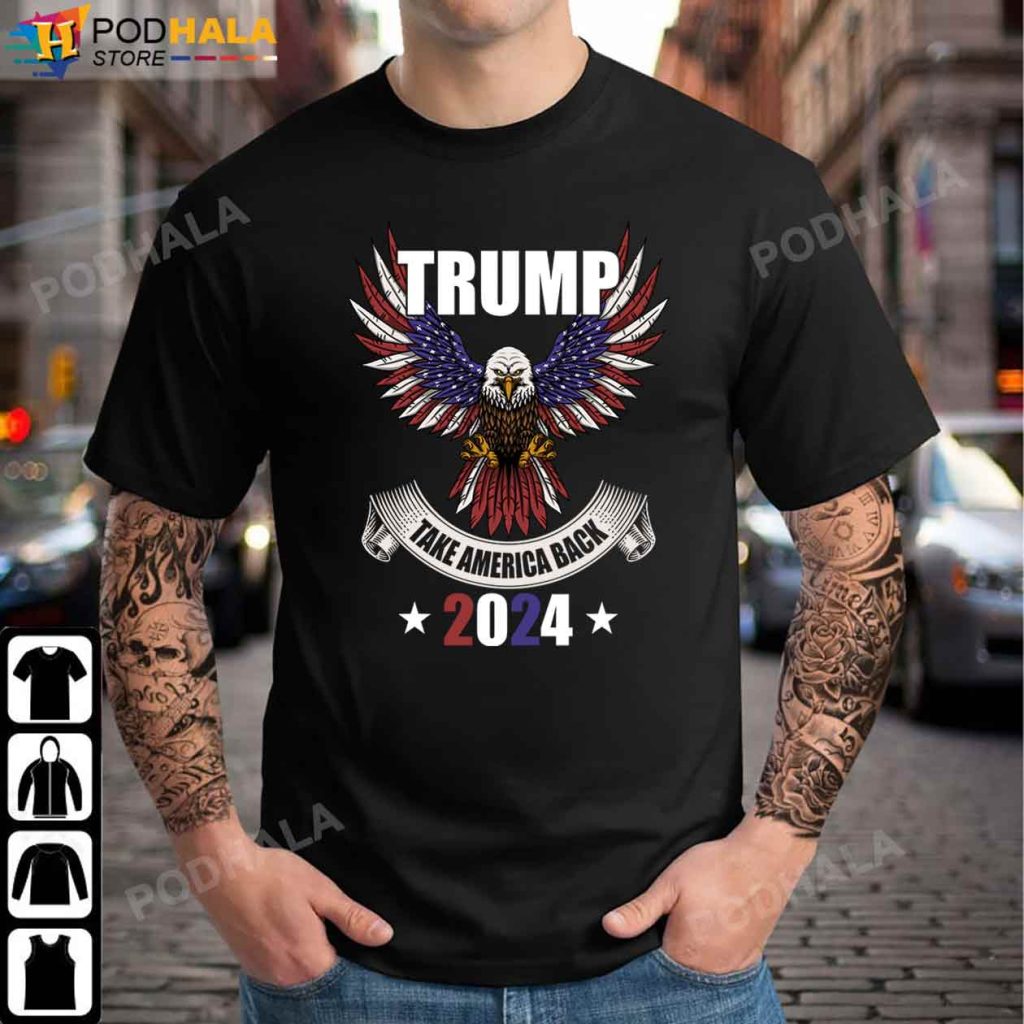 Eagles Trump Take America Back 2024 American Flag T-Shirt, Donald Trump Clothing