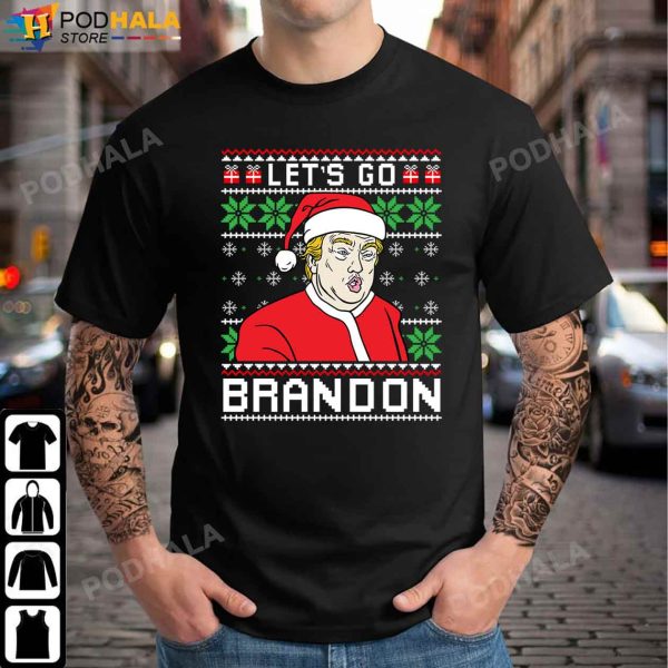 Donald Trump Shirt, Santa Trump LGB Let’s Go Brandon Ugly Christmas T-Shirt