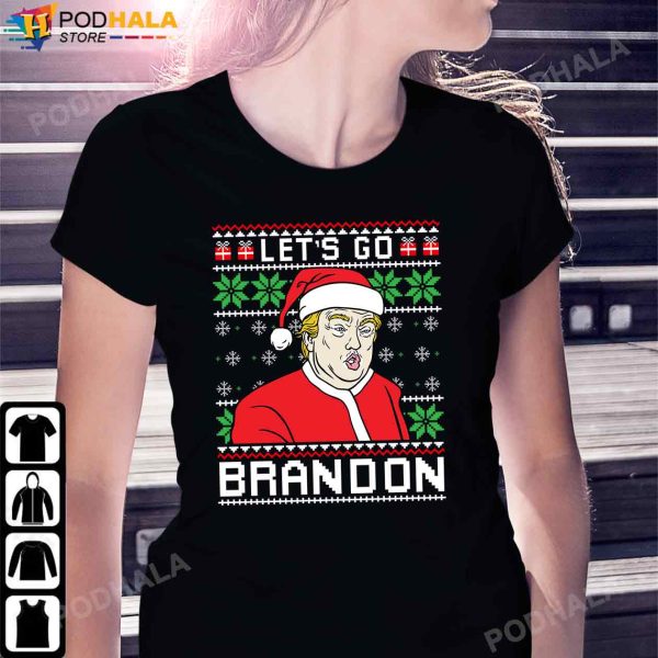 Donald Trump Shirt, Santa Trump LGB Let’s Go Brandon Ugly Christmas T-Shirt