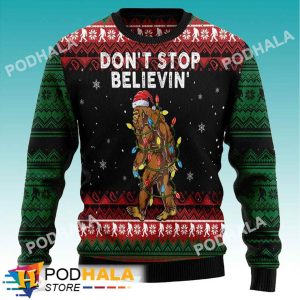 Don't Stop Believin' Santa Bigfoot Ugly Christmas Sweater, Sasquatch Gifts