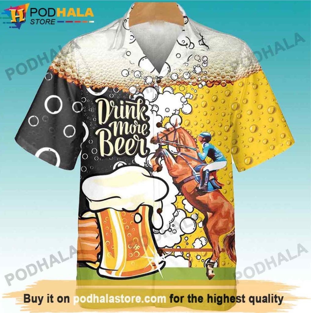 Drink More Beer Horse Racing Hawaiian Shirt, Gift Ideas For Beer Lovers