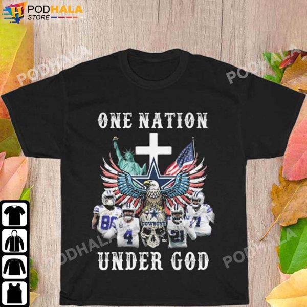 Eagle And Skull One Nation Under God American Flag Dallas Cowboys Shirt, Cowboys Gifts