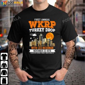 First Anuual WKRP Turkey Drop Funny Turkey Thanksgiving T-Shirt