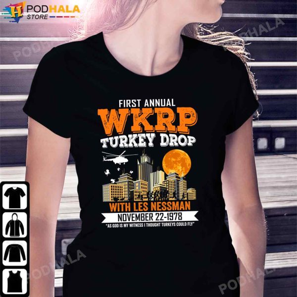 First Anuual WKRP Turkey Drop Funny Turkey Thanksgiving T-Shirt